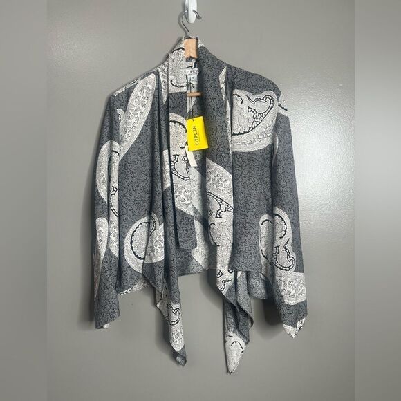 Citron Santa Monica silk open blouse size 1X paisley floral draped artsy artist - Picture 2 of 10